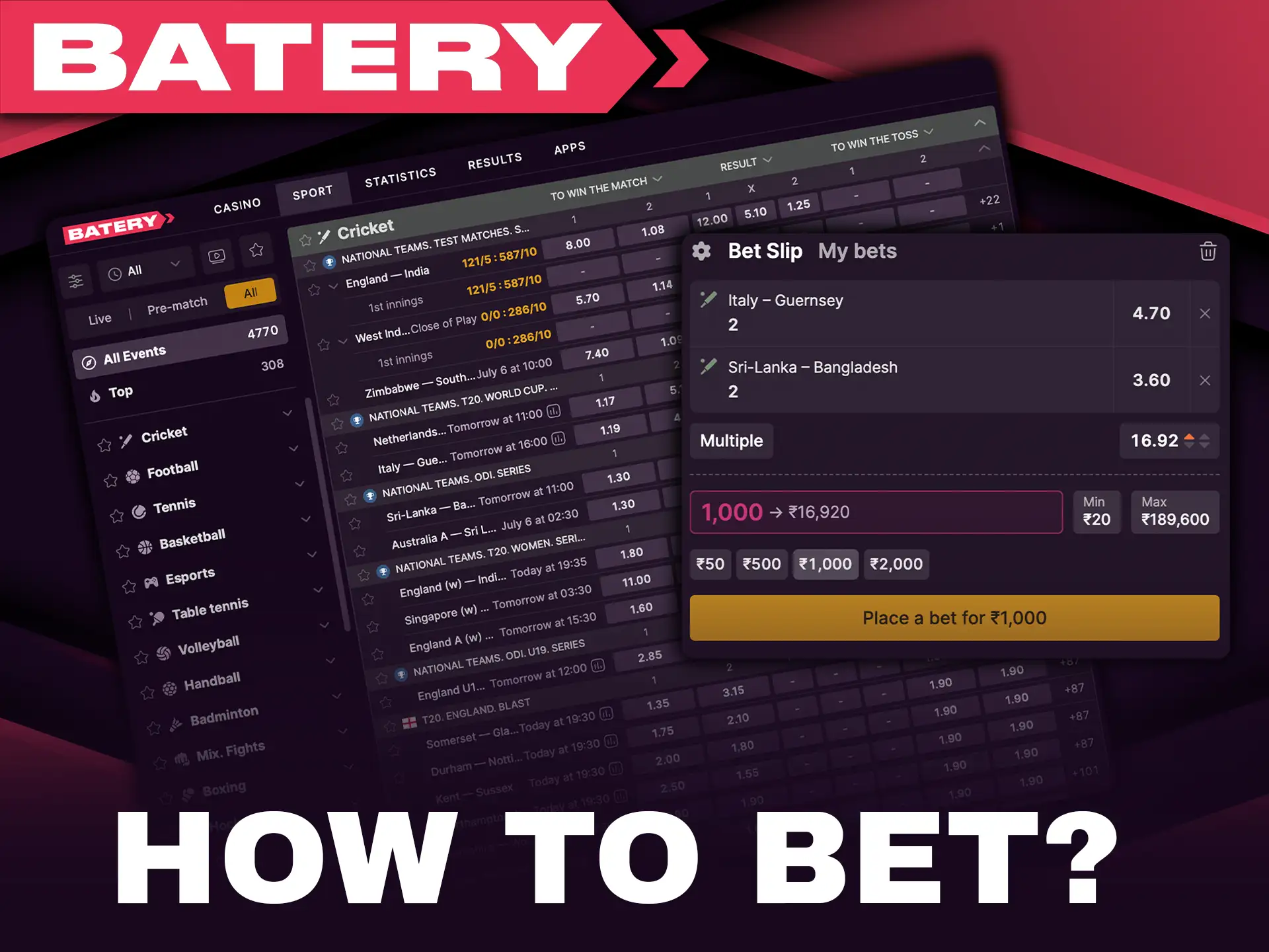 Learn how to place your first bet on Batery.