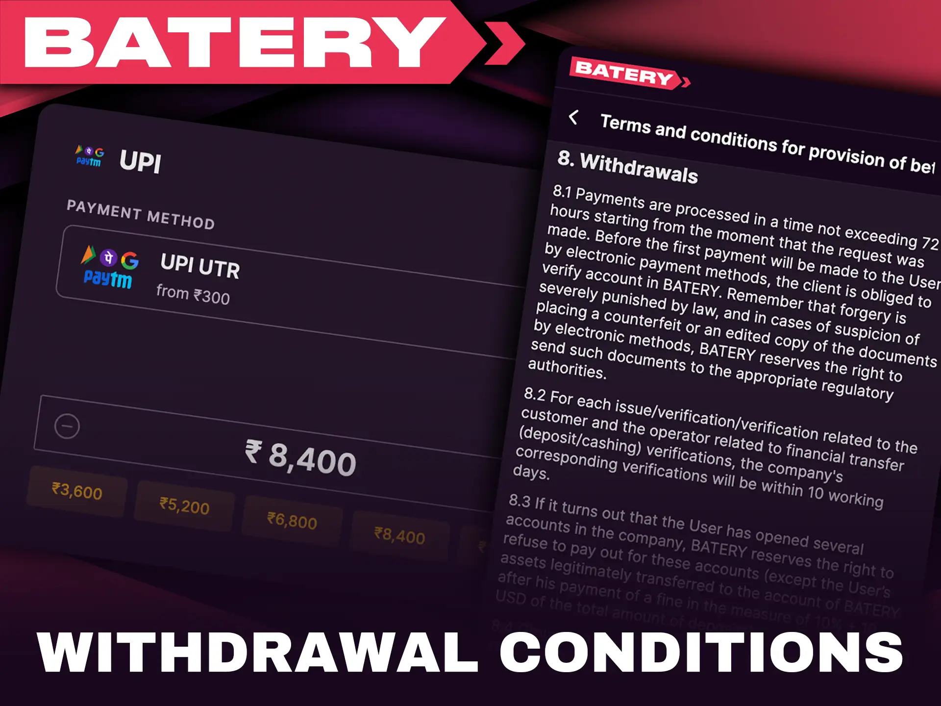 Meet withdrawal conditions and enjoy seamless payouts on Batery.