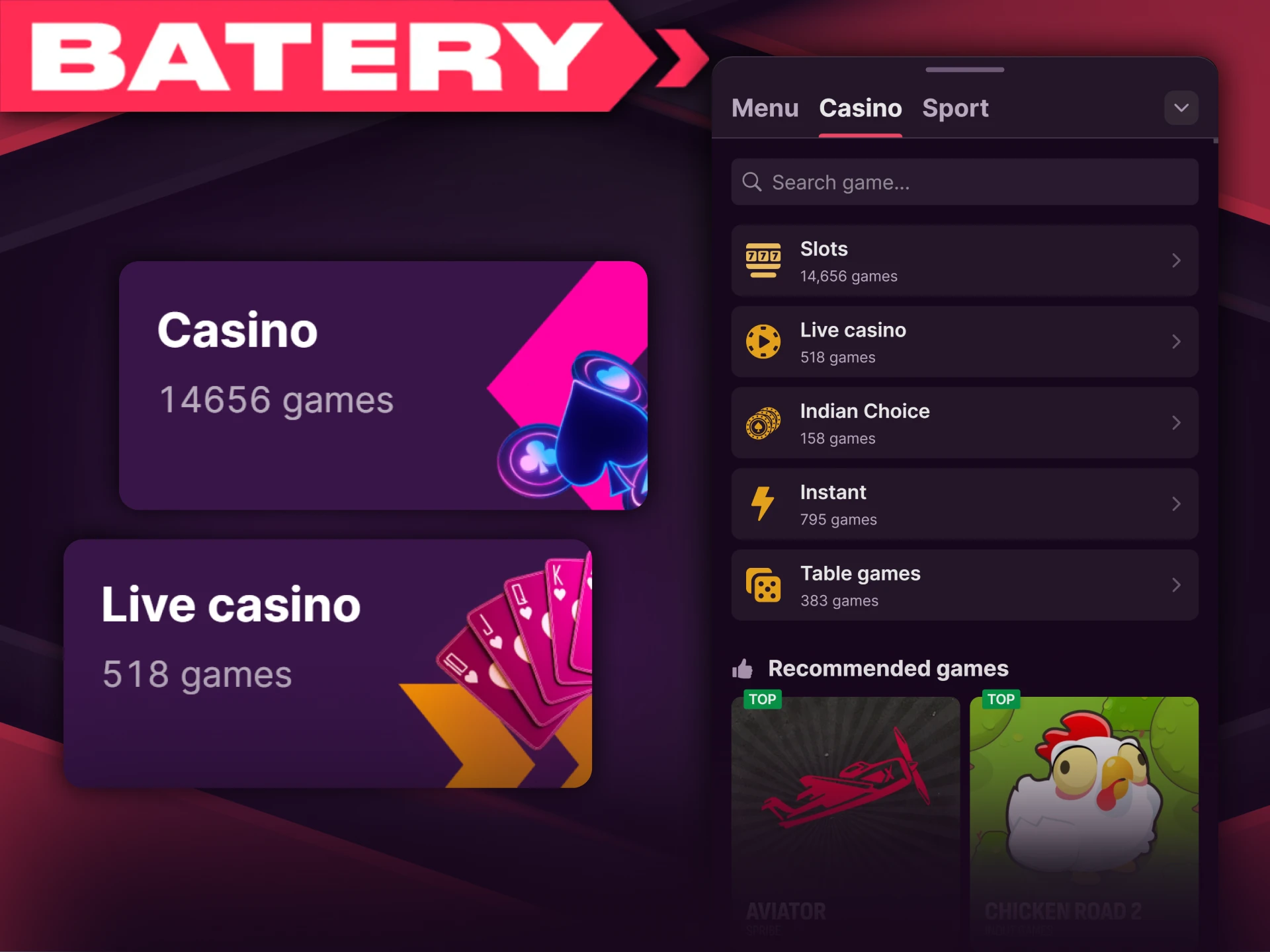 The casino section offers a variety of games that you can choose from.