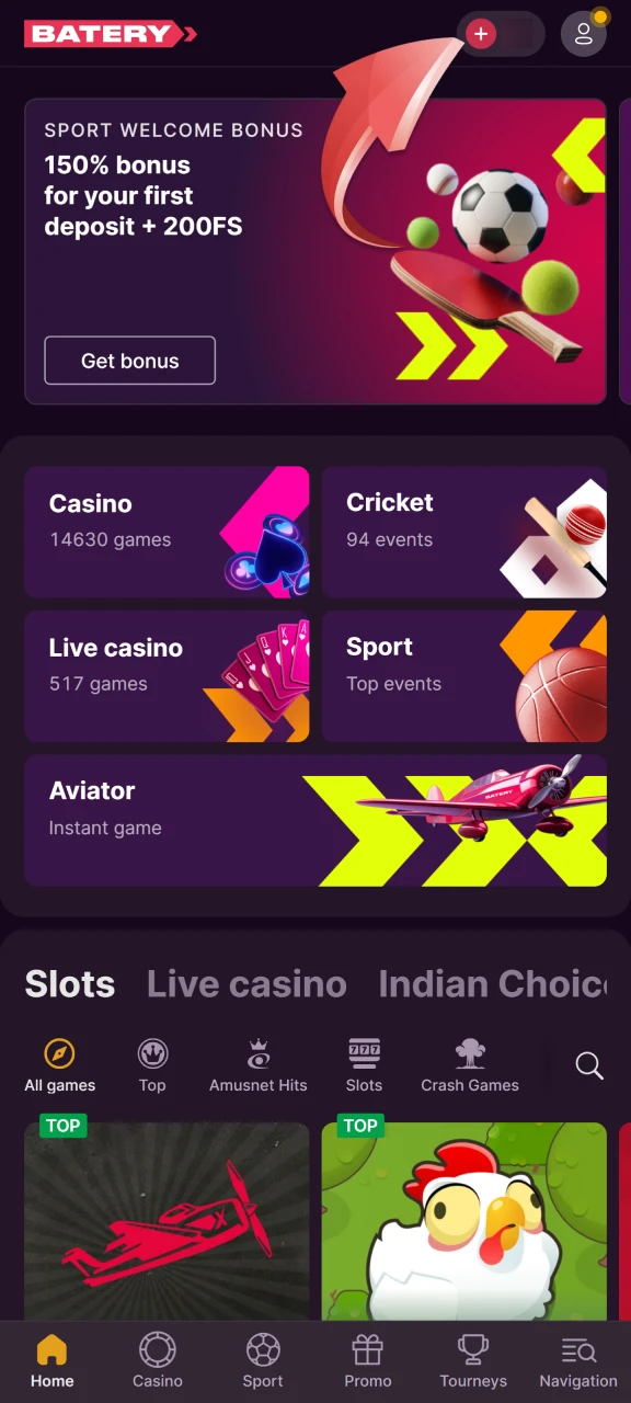 Click the top-up button and select the deposit option.