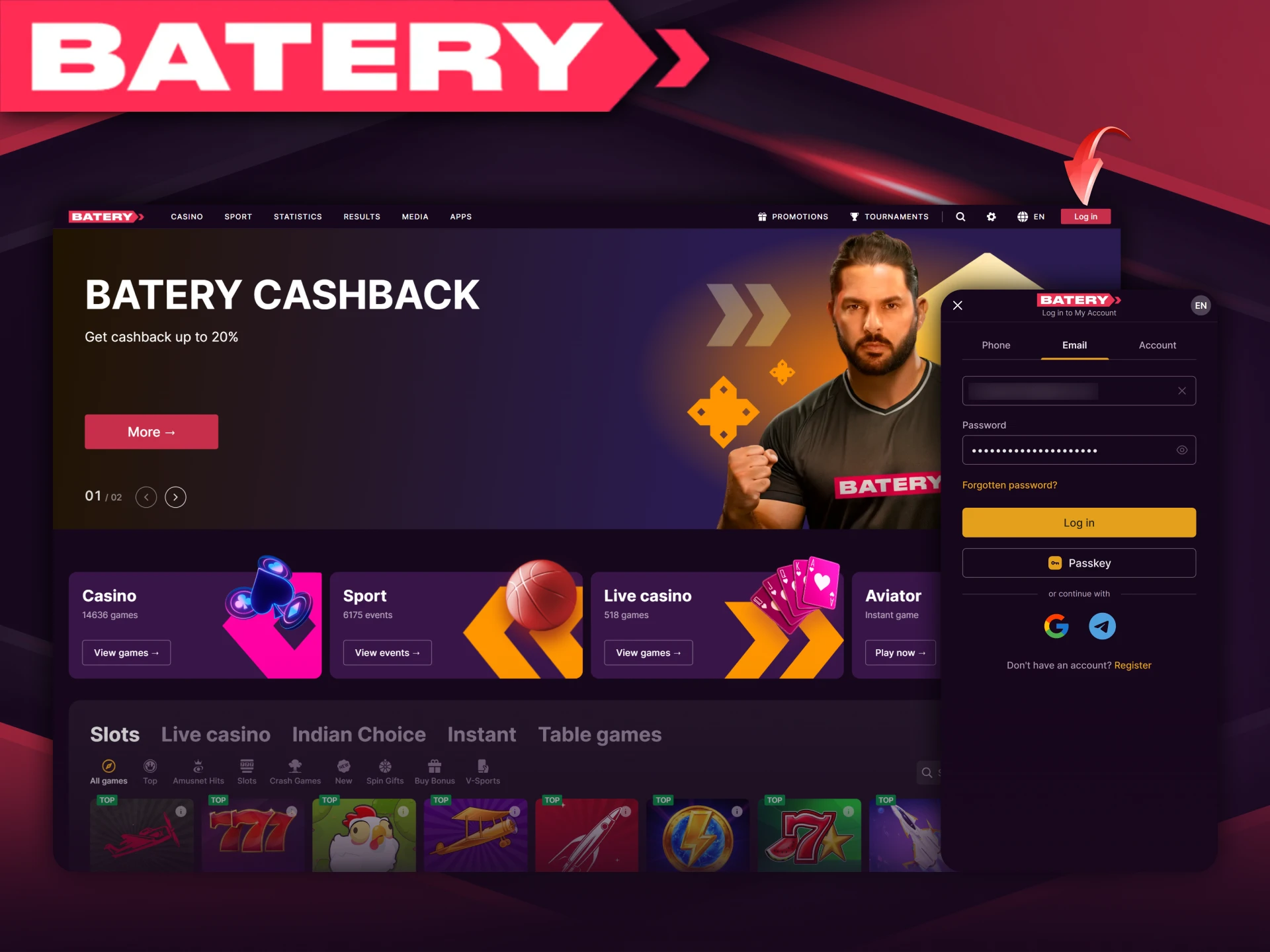 Instructions for logging into your Batery account.