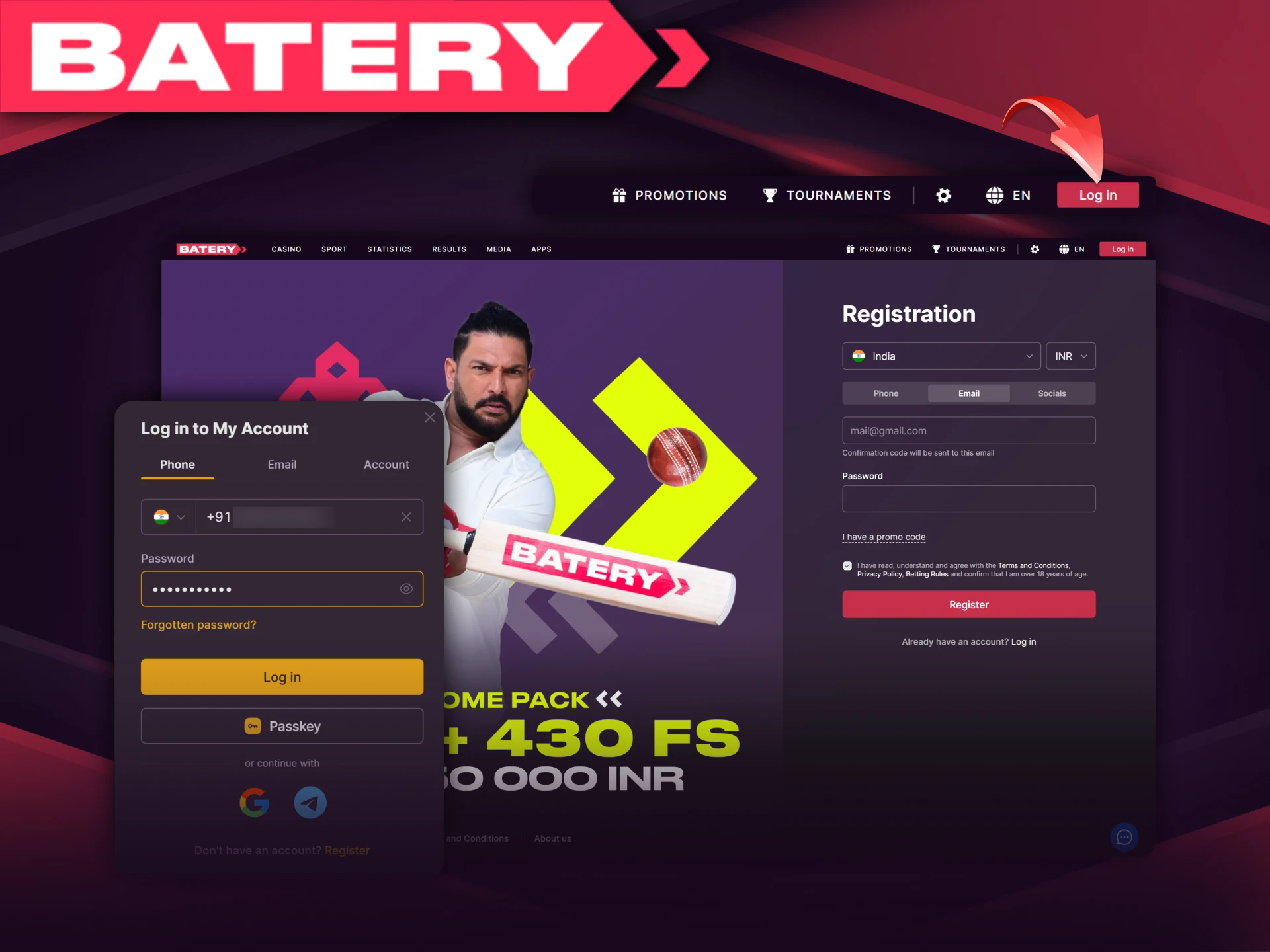 Registration is required to play for real money on Batery.