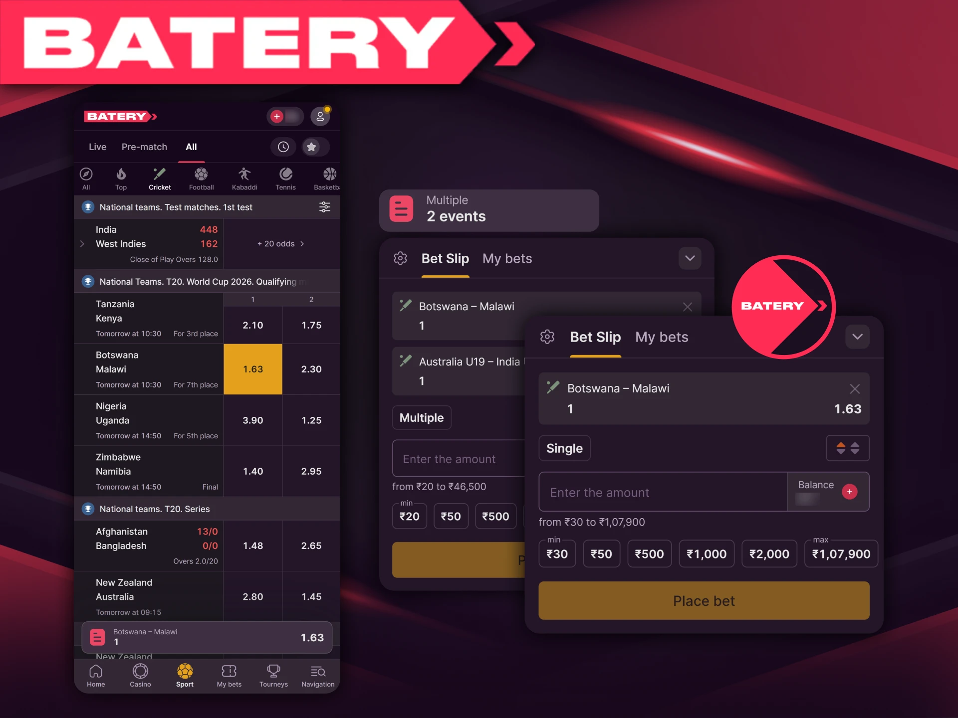 Batery supports various betting formats for both beginners and experienced customers.
